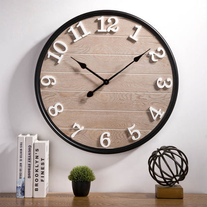 23.60"D Farmhouse Metal Wooden Round Wall Clock