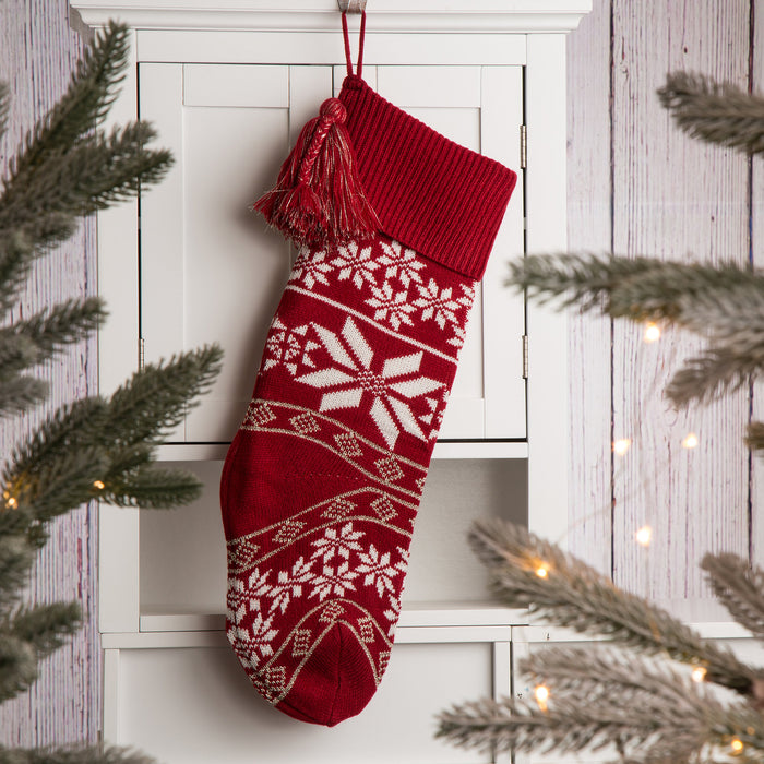 24"L Knitted Acrylic Christmas Stocking w/Snowflake