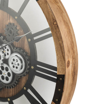 26.77"D Industrial Wooden/Metal Round Gear Wall Clock with Tempered Glass
