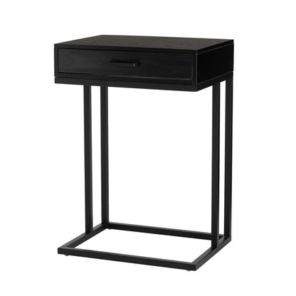 26"H Modern Industrial Black Wood/Metal C Side & End Table with a Drawer and 2 USB Charging Ports