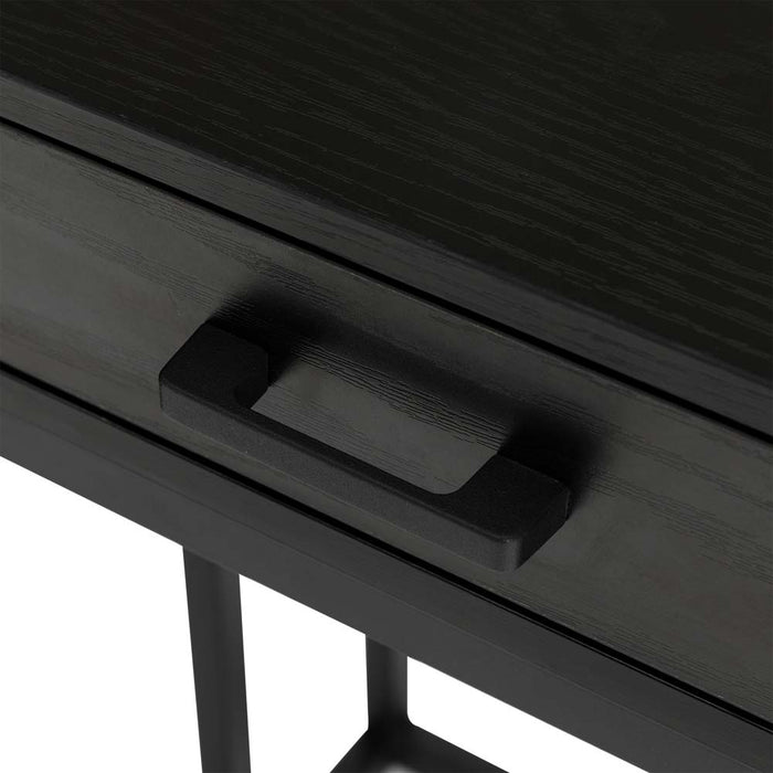 26"H Modern Industrial Black Wood/Metal C Side & End Table with a Drawer and 2 USB Charging Ports
