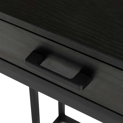 26"H Modern Industrial Black Wood/Metal C Side & End Table with a Drawer and 2 USB Charging Ports