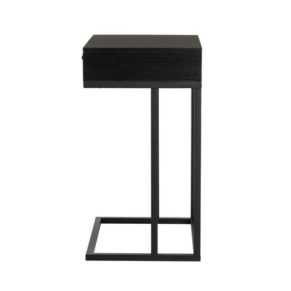 26"H Modern Industrial Black Wood/Metal C Side & End Table with a Drawer and 2 USB Charging Ports