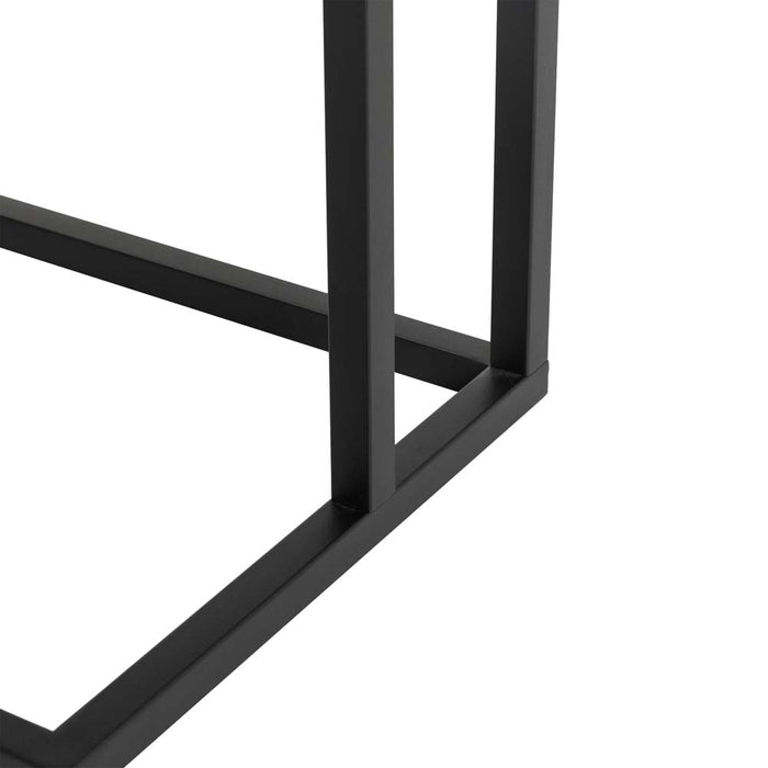 26"H Modern Industrial Black Wood/Metal C Side & End Table with a Drawer and 2 USB Charging Ports