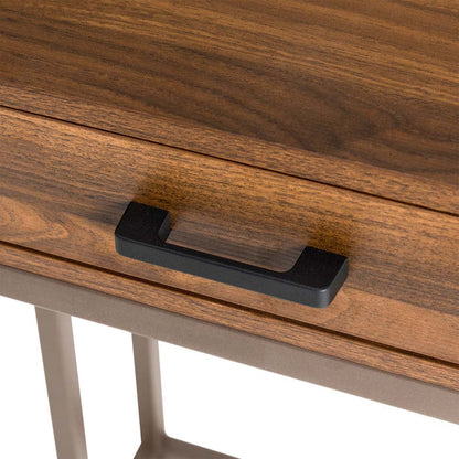 26"H Modern Industrial Brown Wood/Metal C Side & End Table with a Drawer and 2 USB Charging Ports