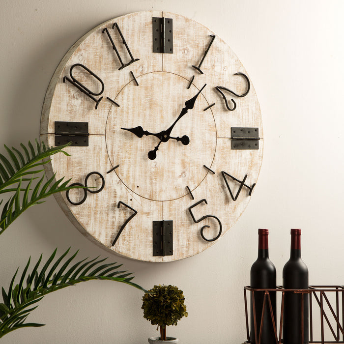28"D Rustic Wooden Wall Clock Farmhouse Style Home Decor