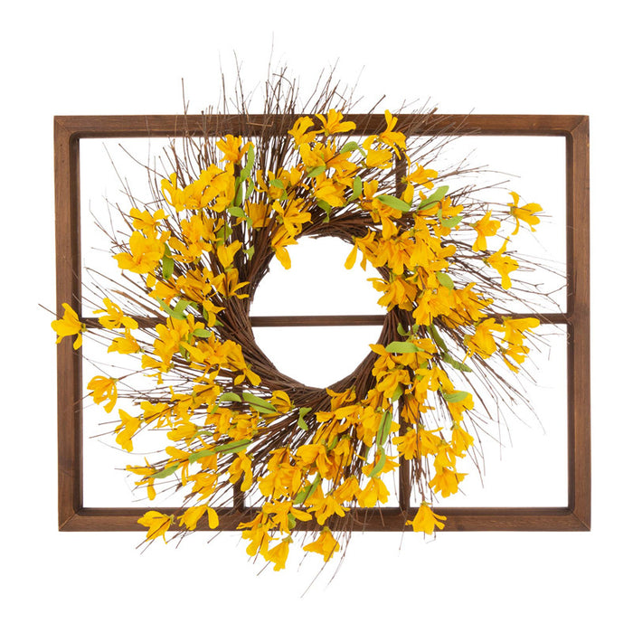 28"H Wooden Window Frame with 24"D Artificial Winter Jasmine Wreath