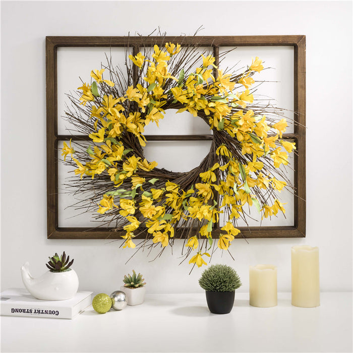 28"H Wooden Window Frame with 24"D Artificial Winter Jasmine Wreath