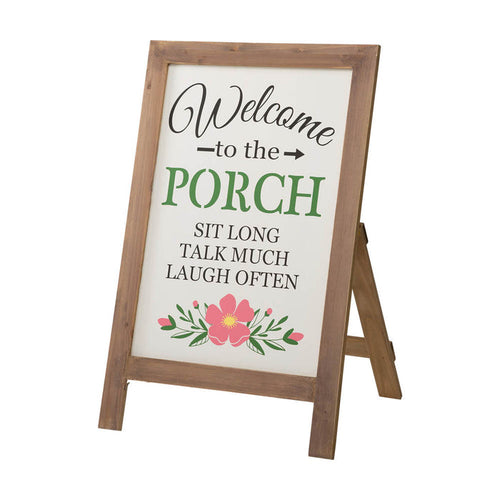 29.75"H "Welcome to the Porch" Wood Framed Easel Porch Sign with Flowers