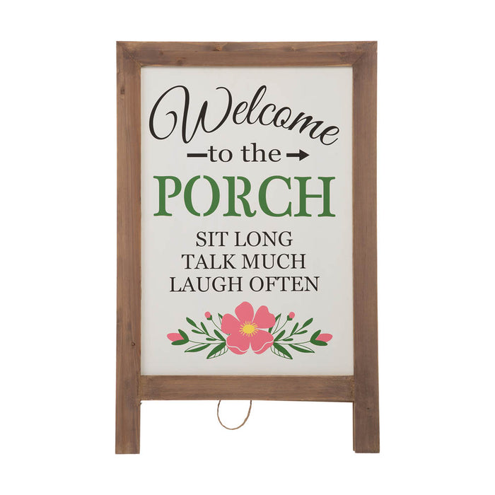 29.75"H "Welcome to the Porch" Wood Framed Easel Porch Sign with Flowers