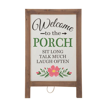 29.75"H "Welcome to the Porch" Wood Framed Easel Porch Sign with Flowers