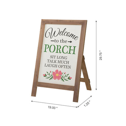 29.75"H "Welcome to the Porch" Wood Framed Easel Porch Sign with Flowers