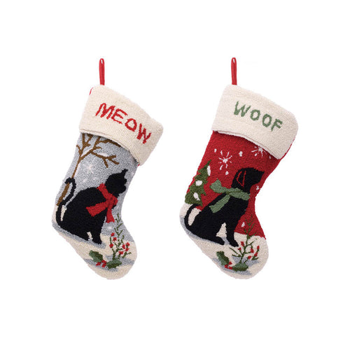 2PK Cat & Dog Design Hooked Stocking