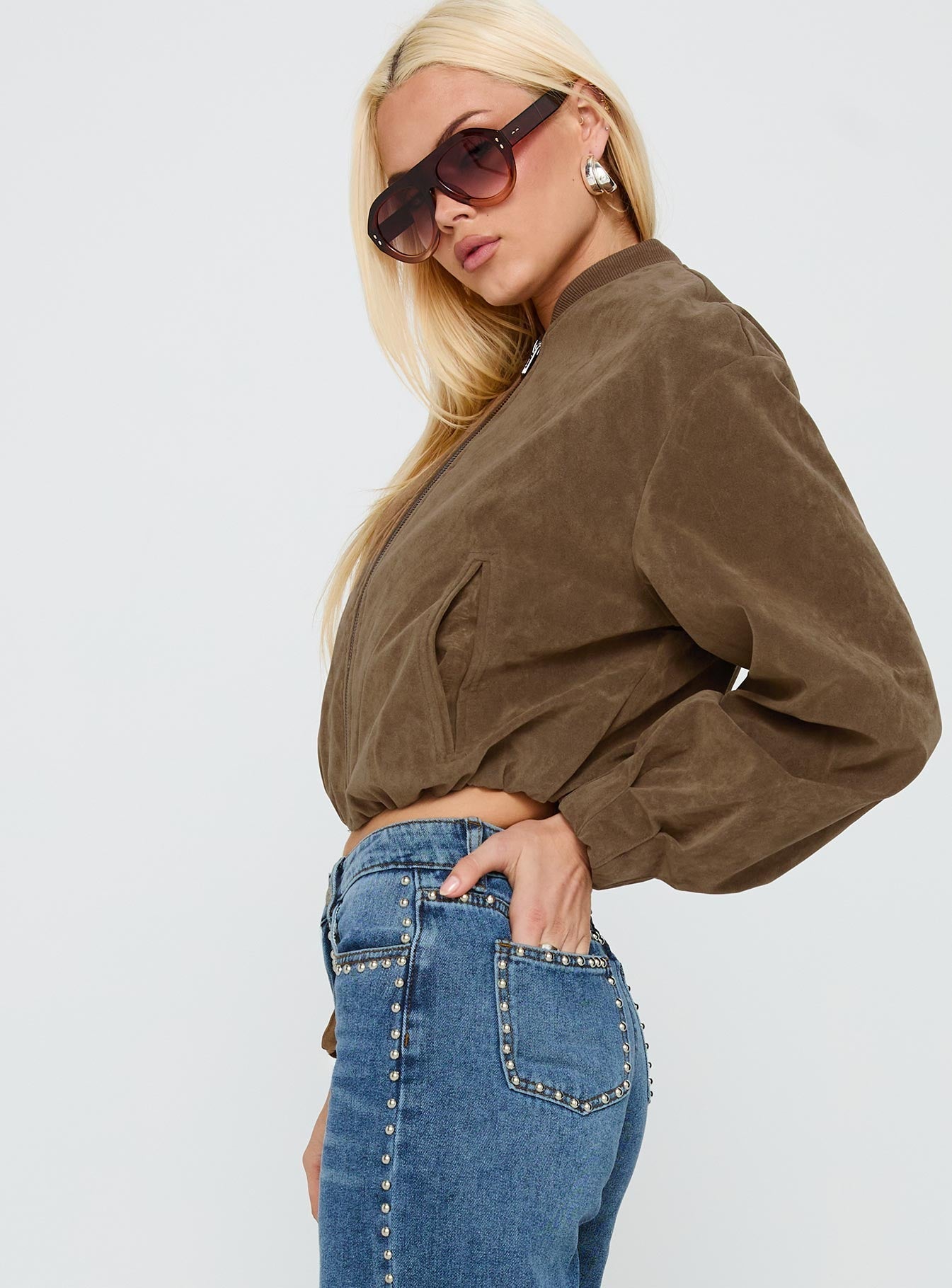 Mastery Faux Suede Bomber Jacket Brown