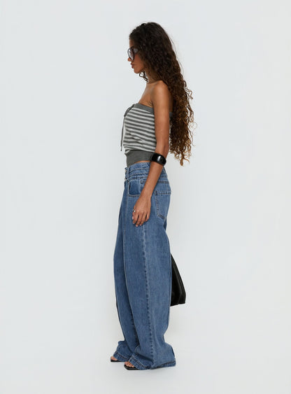Hannalee Low Rise Wide Leg Jeans Mid Blue Wash
