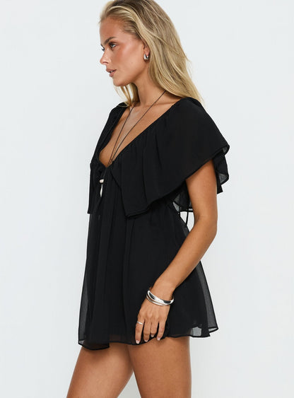 Sun Spirit Plunge Flowy Romper Black