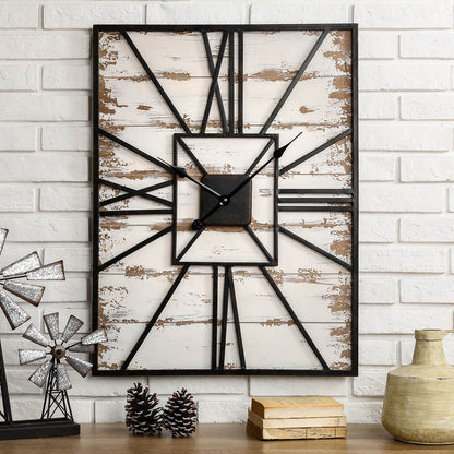 31.5"H Oversized Farmhouse Wooden/Metal Rectangular Wall Clock