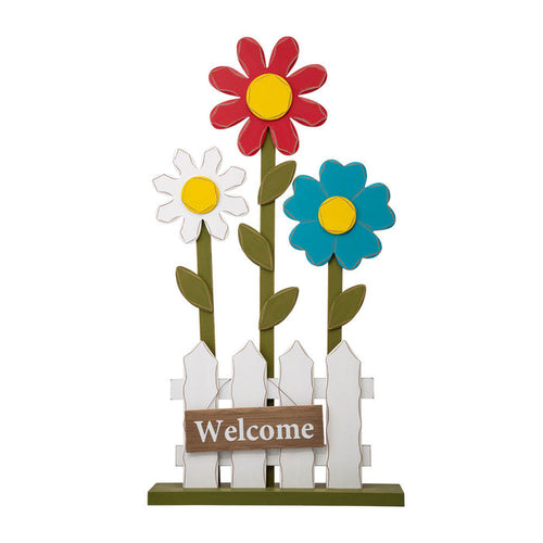 35.75"H Wooden Trio Flowers and Fence Welcome Porch Décor