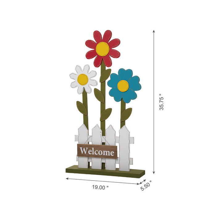 35.75"H Wooden Trio Flowers and Fence Welcome Porch Décor