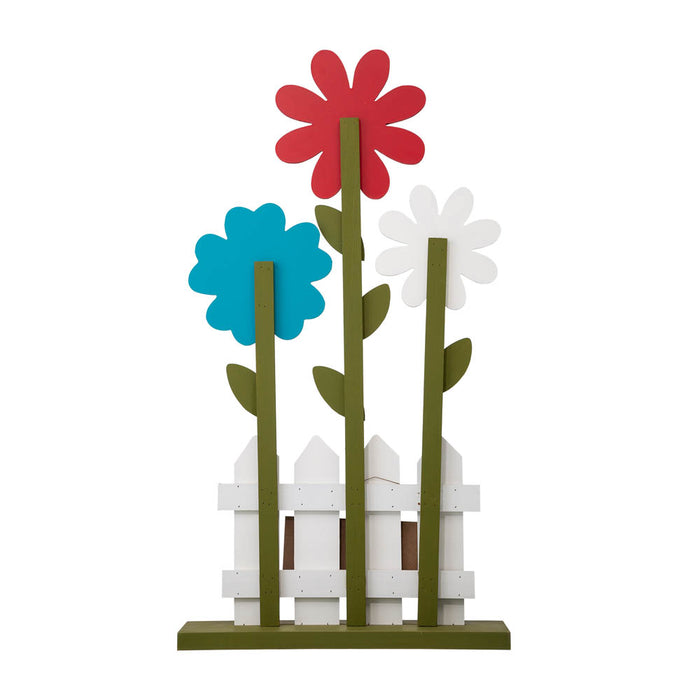 35.75"H Wooden Trio Flowers and Fence Welcome Porch Décor