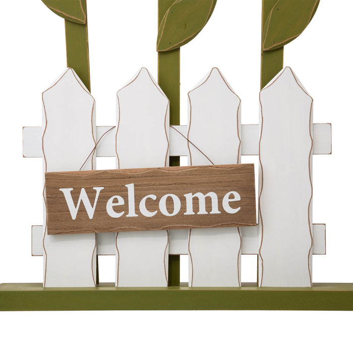 35.75"H Wooden Trio Flowers and Fence Welcome Porch Décor