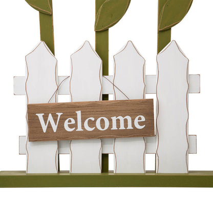 35.75"H Wooden Trio Flowers and Fence Welcome Porch Décor