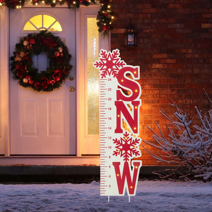 36"H Lighted Wooden Snow Gauge Yard Stake or Wall Décor (2 Functions)