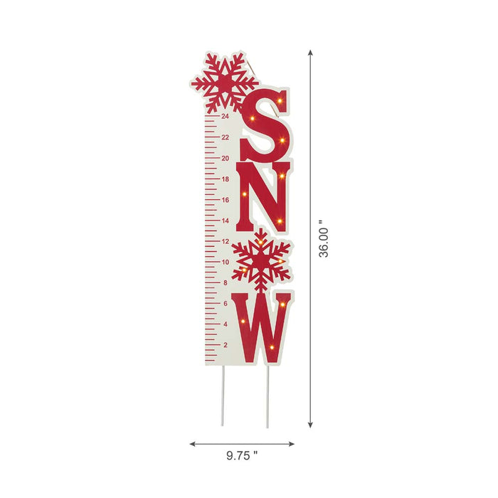 36"H Lighted Wooden Snow Gauge Yard Stake or Wall Décor (2 Functions)