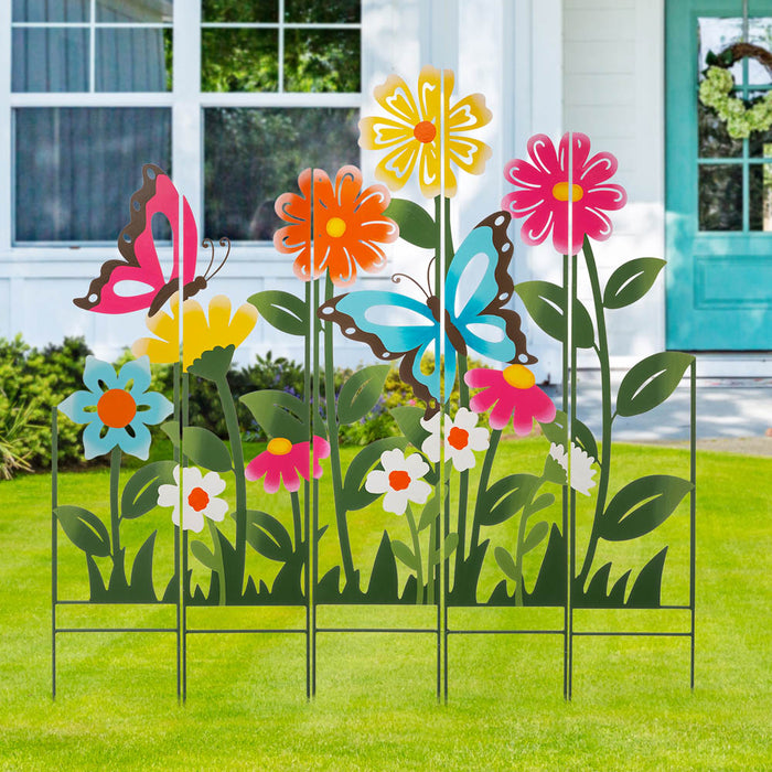 39.75"H 5 Pieces Metal Flowers Silhouette Yard Stake