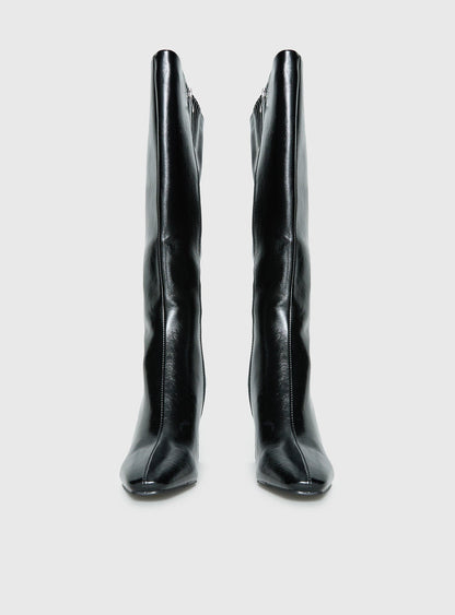 Sawyer Knee High Boots Black Crinkle