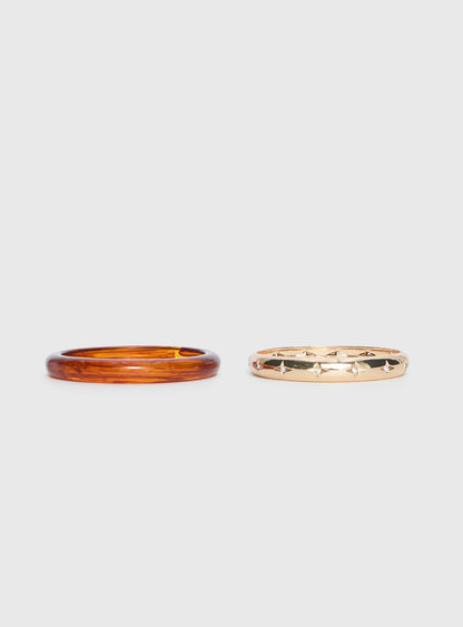 Rhi Rhi Diamante Resin Cuff Pack Brown / Gold
