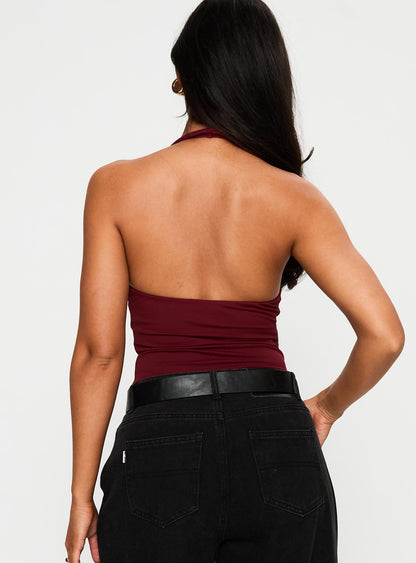 Someone New Halter Bodysuit Burgundy