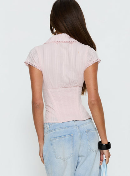 Tyrin Lace Trim Short Sleeve Shirt Pink