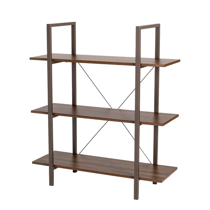 41.5"H Modern Industrial Brown Wood/Metal 3-Tier Bookcases & Shelves