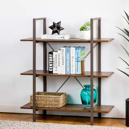 41.5"H Modern Industrial Brown Wood/Metal 3-Tier Bookcases & Shelves