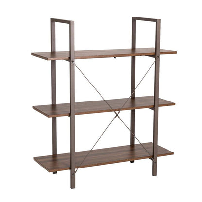 41.5"H Modern Industrial Brown Wood/Metal 3-Tier Bookcases & Shelves