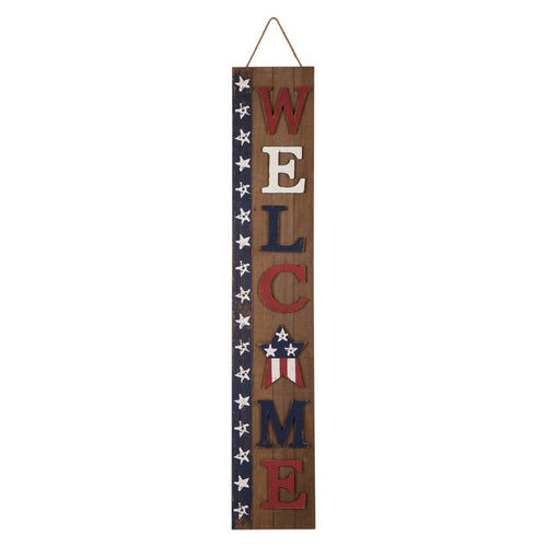 42"H Welcome Patriotic Wood Stars Porch Board Sign