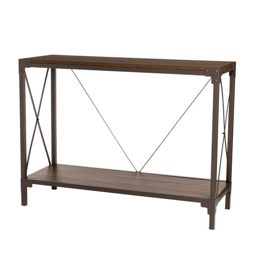 43.25"L Modern Industrial Brown Wood/Metal Console Table