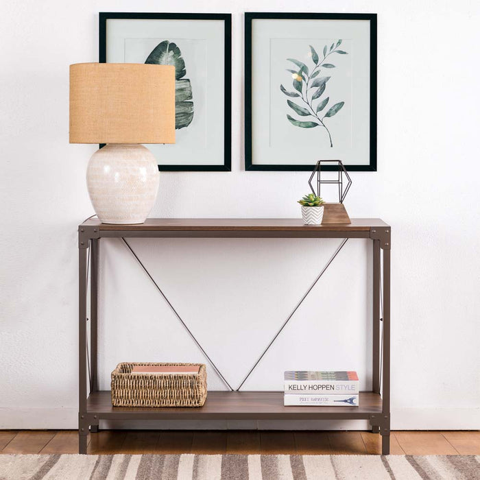 43.25"L Modern Industrial Brown Wood/Metal Console Table