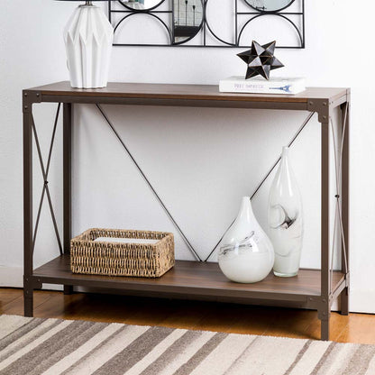 43.25"L Modern Industrial Brown Wood/Metal Console Table