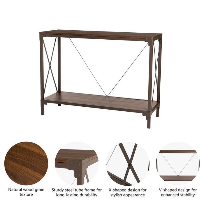 43.25"L Modern Industrial Brown Wood/Metal Console Table