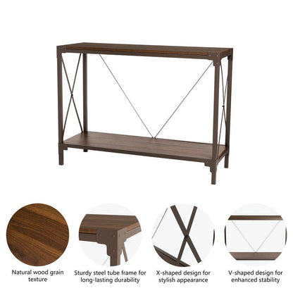 43.25"L Modern Industrial Brown Wood/Metal Console Table