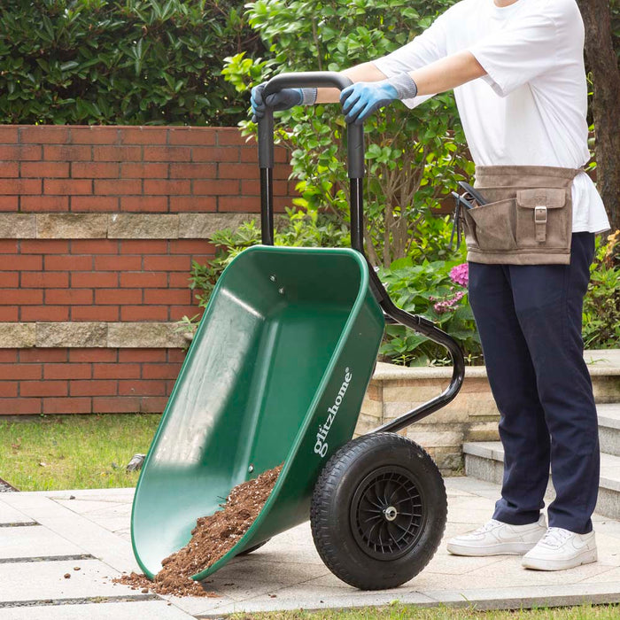 5-cu ft Green Steel Framed Plastic Garden Dual-Wheel Utility Dump Cart