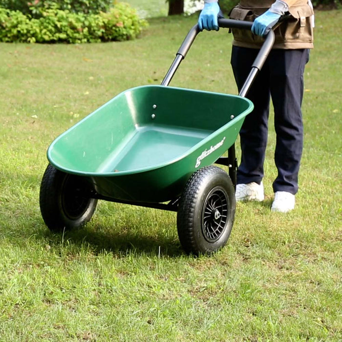 5-cu ft Green Steel Framed Plastic Garden Dual-Wheel Utility Dump Cart