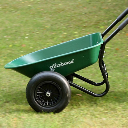 5-cu ft Green Steel Framed Plastic Garden Dual-Wheel Utility Dump Cart