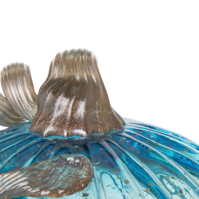 5.51"D Hand Blown Blue Glitter Glass Pumpkin Decor