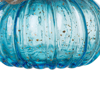 5.51"D Hand Blown Blue Glitter Glass Pumpkin Decor