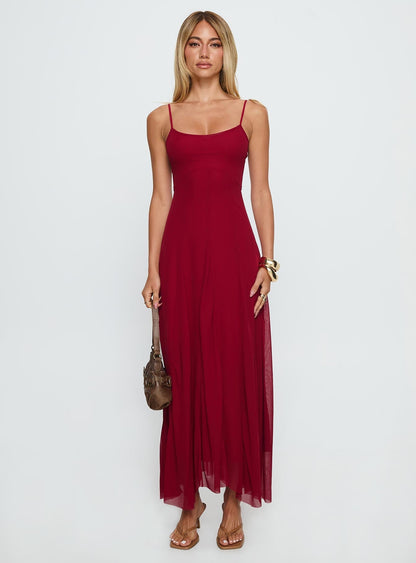 Janeira Pleat Maxi Dress Red