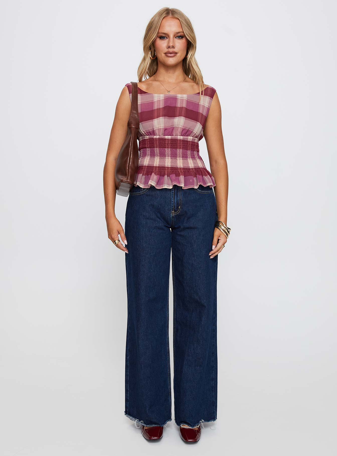 Sweet Honey Frill Top Pink Check