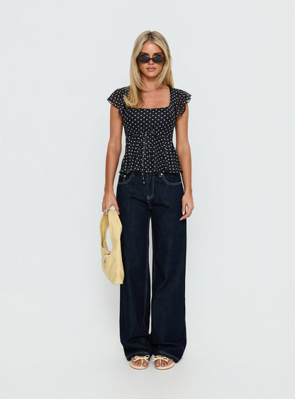 Auroraah Frill Top Black Polka